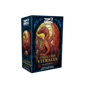 Caja con 100 protectores Top Deck vitrales Dragón Rojo