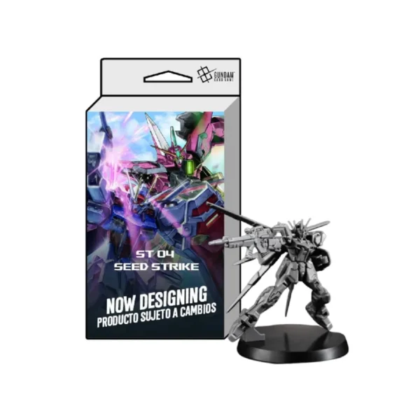 Starter Deck Gundam ASSEMBLE CG ST04 SEED Strike con figura Gunpla – Mazo azul y rojo inspirado en Gundam SEED, incluye miniatura ensamblable GUNDAM ASSEMBLE del Strike Gundam